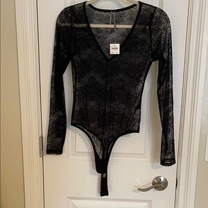 Anthropologie Sheer Black Lace Bodysuit